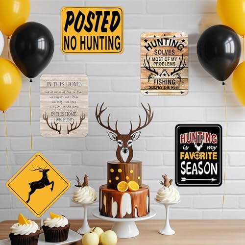 Hunting Party Decorations - 9 PCS Gone Hunting Birthday Party Sign Decorations for Boys Kids Deer Hunting Themed Birthday Party Funny Deer Hunter Decor for Man Room Home Garden Yard Wall Decor - style: Hunt