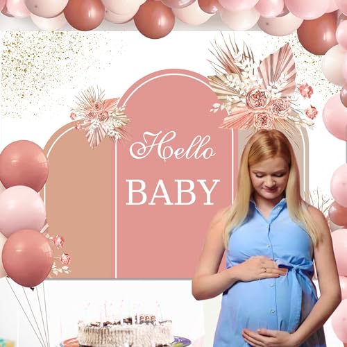 Sensfun Pink Boho Baby Shower Backdrop Decorations for Girl Blush Brown Pampas Floral Oh Baby Banner Backdrops Photography Background for Girls Baby Shower Party Decor Supplies Photo Booth Props 7x5ft - size: 7X5ft