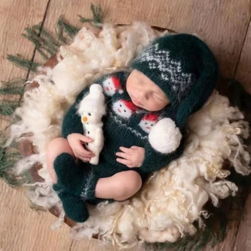 Christmas Newborn Baby Photo Shoot Props Outfits Crochet Clothes Santa Claus Red Hat Pants Photography Props - color: Green
