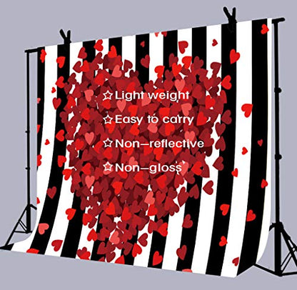 Red Hearts Backdrop for Wedding Anniversary, 9x6FT, Black White Striped Background,Romantic Patry Banner Photo Booth Props HXLU083 - size: vinyl-9x6ft
