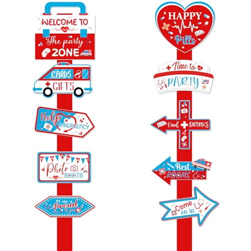 20PCS Ambulance Birthday Decorations Signs Emergency Vehicle Nurse Party Supplies Directional Sign for Hospital Doctor Nurses Graduation Party Supplies Wedding Photo Booth Props - style: Ambulance