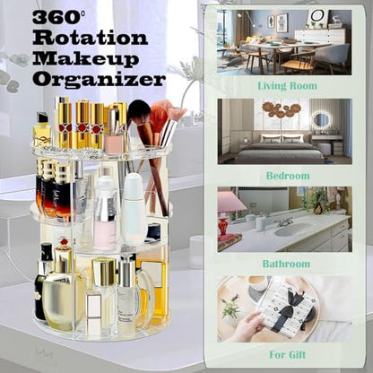 360 Rotating Makeup Organizer for Vanity Adjustable Cosmetic Display Case Large Capacity Skincare Organizers Perfume Organizer Spinning Holder for Countertop Vanity and Bathroom