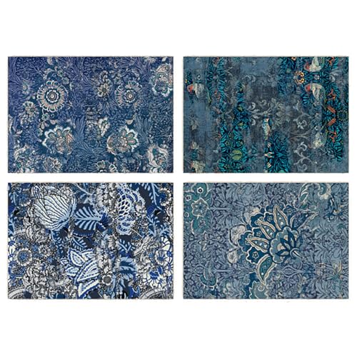 20 Sheets Vintage Background Paper, Traditional Gorgeous Leaves Flowers Decorative Papers, Retro Floral Paper for Journaling Scrapbooking Letter Gift Wrap Decorations - color: Blue