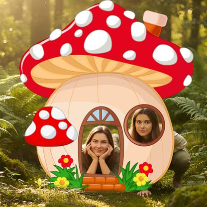 Capoda 42.4'' Mushroom Cardboard Fairy Birthday Party Decorations Giant Mushroom House Stand Up Photo Props for Yard Lawn Garden Decor Forest Wonderland Fairy Theme Party Supplies - style: Mushroom