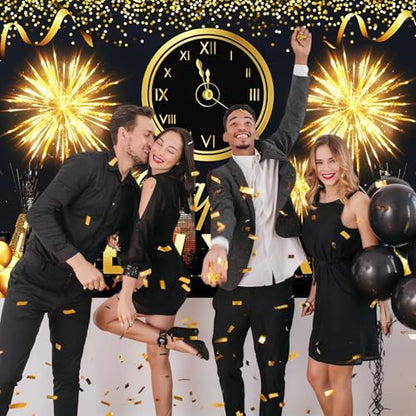 Withu 2026 Happy New Year Backdrop Black Night Glitter Gold Fireworks City Clock Countdown Festival Family Friends Merry Christmas Eve Photo Background Party Decorations Banner 7x5ft