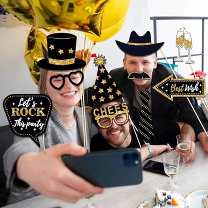 HARZHI Photo Booth Props Kit for Birthday Wedding Party Supplies Carnival Crazy Dance Decor Photobooth Funny Cute Holiday Selfie Supplies Masked Ball (36 Pcs Birthday)