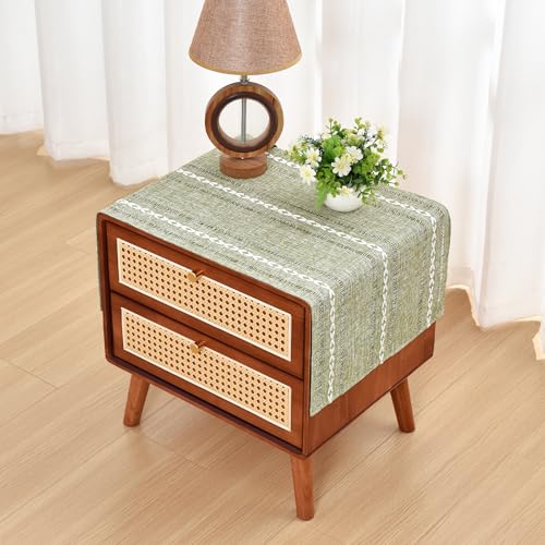 NEWISHER Rustic Farmhouse Embroidered Small Rectangle Tablecloth, Jacquard Striped Table Cloth Washable Fabric Dining Table Cover for Nightstand, Bedside Table, End Table (15x35 Inch),Green - color: Grass Green, size: 35" x 15" (Rectangular)