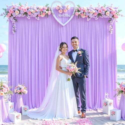 Lavender Backdrop Curtain for Parties Wedding Wrinkle Free Light Purple Photo Curtains Backdrop Drapes Fabric Decoration for Baby Shower Photoshoot 5ft x 7ft,2 Panels - color: Lavender, size: 10FTx7FT (W5'xH7', 2 Panels)