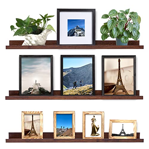 MBYD Floating Shelves 3 Same Dimensions, 48 Inch Deep Walnut Solid Wooden Shelves for Wall, Wall Mount Picture Ledge Shelf, Hanging Photo Display Shelf for Bedroom, Kitchen, Office, Living Room - color: Deep Walnut, size: Set of 3 48 in