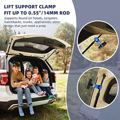 Riakrum 4 Pcs Car Hood Prop Struts Clamp, 0.55 Inch Hood Prop Tool, Adjustable Lifting Clip, Aluminum Lift Support Clamp, Spark Plug Fixing Caliper for Automotive Rod Tailgate Retaining Holder(Blue)