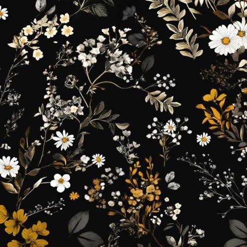 Black Floral Peel and Stick Wallpaper Vintage Gold Leaf Contact Paper Dark Flower Wall Mural Home Vinyl Waterproof Self Adhesive Removable Renter Friendly Wall Paper 17.5" x 118" - color: Grey and Black, size: 17.5" x 118"
