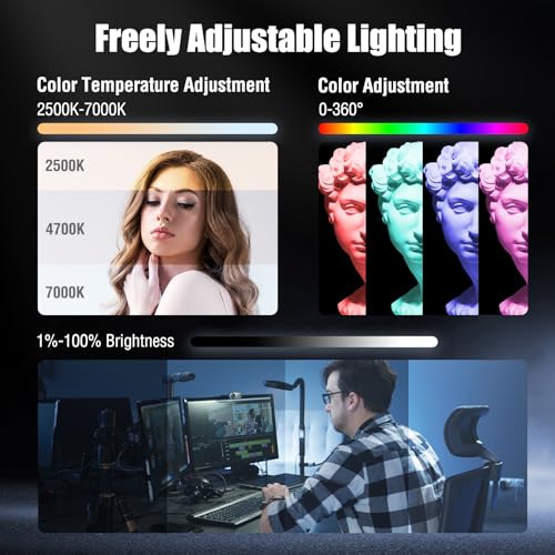 EMART RGB LED Camera Light, 2600mAh Portable Video Light 13 Lighting Effects 360° Full Color, Rechargeable Small Light Panel, 2500K-7000K for Selfie, Content Creator, Photography