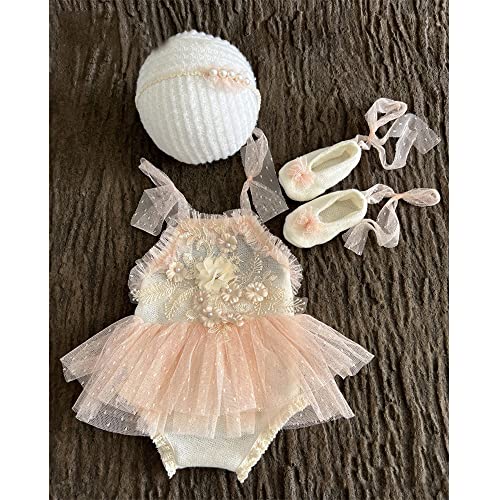 Zeroest Newborn Photography Prop Outfits Girl Lace Outfit Set Baby Girl Photo Shoot Infant Princess Photos - color: Pale Peach