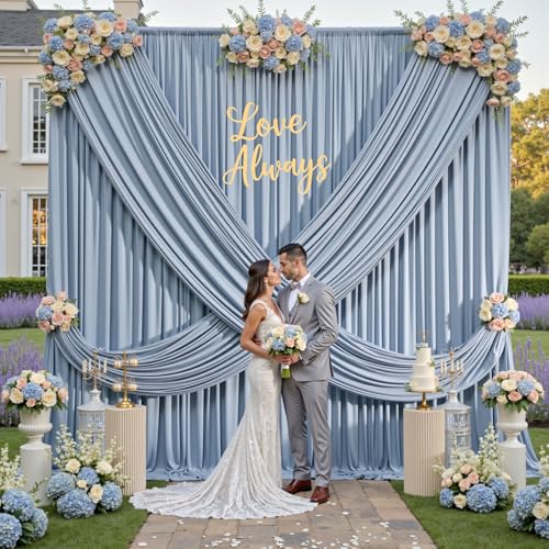 10ft×12ft Wrinkle Free Dusty Blue Backdrop Curtain for Wedding Parties,2 Panels 5×12ft Long Silky Polyester Fabric Backdrop Drapes Photo Back Drop Cloth for Birthday Photography Background - color: Dusty BLue, size: 12ft Long_2 Panels