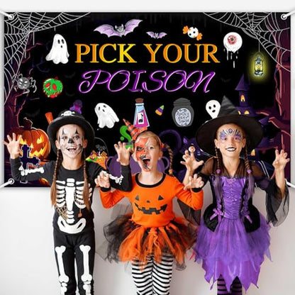 AIBIIN Pick Your Poison Halloween Backdrop Pumpkin Photography Background Decorations Halloween Party Decorations Supplies Photo Studio Props 70.8 x 43.3 inch