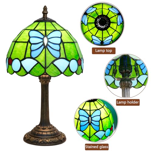 Tiffany Stained Glass Table Lamp Green Butterfly Style 8inch Cute and Unique Bedside Table lamp, Living Room Dining Room Bedroom Decoration Desk lamp Atmosphere lamp Creative Gift - color: Green