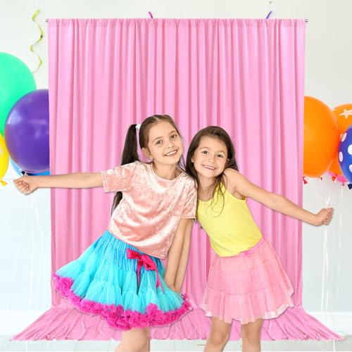10ft x 10ft Pink Backdrop Curtains for Parties, Fabric Satin Background Curtain with Rod Pockets for Weddings, Birthday, Mother's Day, Graduation Party Backdrop Drapes, 2 Panels - color: Pink