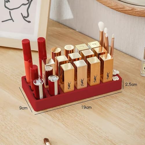 Silicone Lipstick Organizer 18+6 Slots, Lipstick Holder Stand Square Nail Polish Rack for Brush Lip Eye Stick Nail Polish Brushes Eyebrow, Wine Red - color: Wine Red