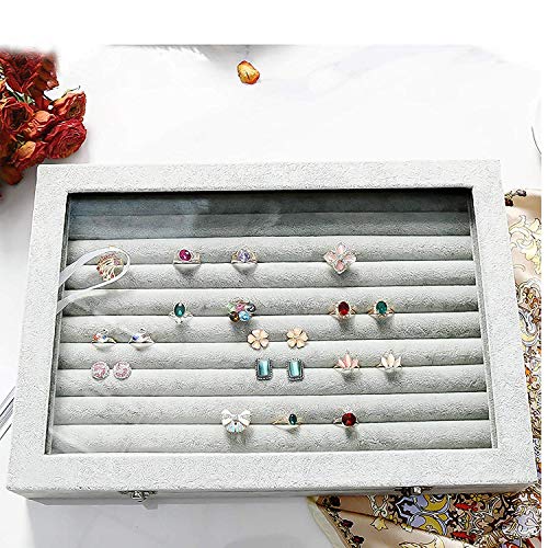 Jewelry Tray Ring Organizer Box with Clear Lid Velvet Tray for Jewelry Storage Display Case, 10 Slots Can Hold 100 Rings Earrings Dustproof Necklace Jewelry Box Organizer & Tray - color: Ring Box