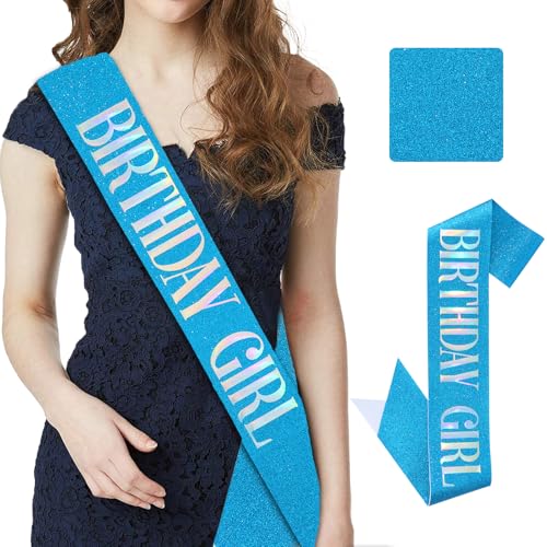 CIEHER Blue Birthday Sash It's My Birthday Sashes for Women Girls Bday Decorations Glitter Fabric - color: Blue