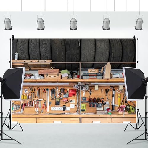 10x6.5ft Garage Backdrops Vintage Garage Car Repair Room Photography Background Tool Holder Wrench Measuring Ruler Photo Shooting Props - size: 10x6.5ft