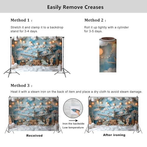 YongFoto Travel Adventure Aircraft Backdrop 7x5ft Cute Clouds Sky Airplane Photography Background Adventure Awaits Baby Shower Boy 1st 2nd Birthday Party Banner Kids Portraits Photoshoot Wallpaper - color: Style 2, size: 7ftx5ft