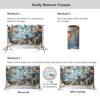 YongFoto Travel Adventure Aircraft Backdrop 6x4ft Cute Clouds Sky Airplane Photography Background Adventure Awaits Baby Shower Boy 1st 2nd Birthday Party Banner Kids Portraits Photoshoot Wallpaper - color: Style 2, size: 6ftx4ft