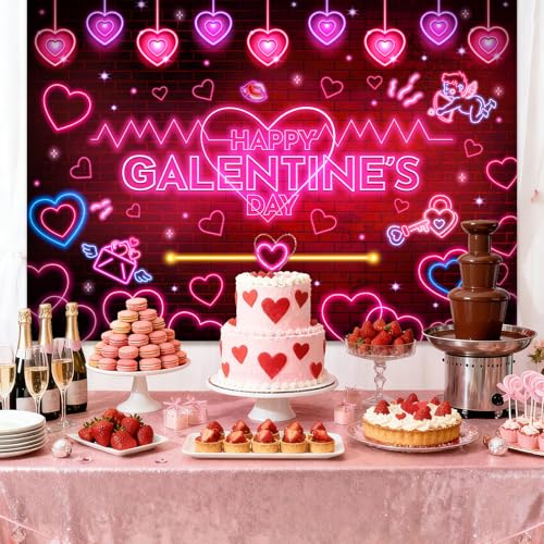 MEHOFOND 7x5ft Galentines Day Backdrop Pink Neon Galentine's Girls Night Decorations Banner Girls Theme Party Ladies Valentines Day Party Photography Background Happy Galentine's Day Photo Booth Props - color: Pink