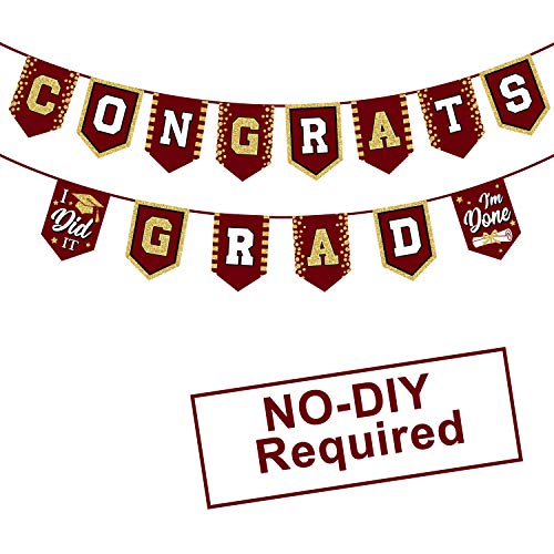 2026 Maroon Graduation Banner - No DIY Required maroon Graduation Party Supplies Decorations Grad Banner for College, High School Party (maroon Congrats Grad) - color: Maroon