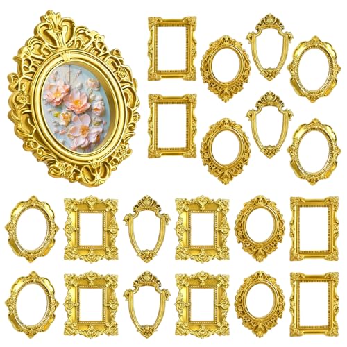 20PCS Mini Vintage Resin Picture Frame, Mini Antique Photo Frame Oval Rectangle for DIY Jewelry Display, Photography Mobile Phone Photo and Wall Decor Hanging - style: MiniResinPictureFrame20Pcs