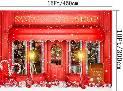 Red Christmas Photo Backdrop Santa's Toy Shop Candy Cane in Snow World Xmas Family Holiday Party Banner Photography Background Supplies Decor Studio Prop PGT673F 15X10ft - size: 15'X10'