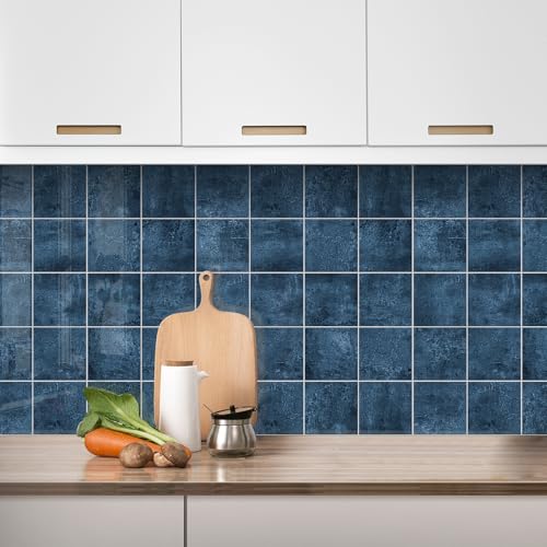 Peel and Stick Tiles for Kitchen Backsplash, New Upgrade Design 9" x9"SPC Square Marble Tiles, Marble Blue Premium Mosaic Tiles,(5-Sheet) - color: Blue, size: 5-sheet
