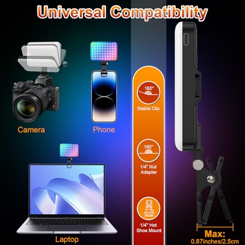 Hagibis RGB Video Light, 360° Full Color Selfie Light LED Camera Light with 3 Cold Shoe Mounts/CRI 97+/20 Scene Modes/2200mAh Rechargeable Portable Phone Light Photography Selfie Lighting - color: RGB