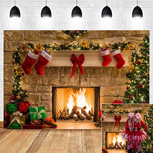 Christmas Themed Home Decor Photography Backdrop Photo Booth Christmas Tree Fireplace Children Birthday Newborn Baby Shower Vinyl 5x3ft Photo Background Studio Props Party Banner Supplies - size: 5x3ft