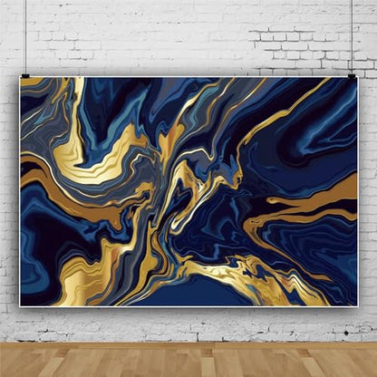 12x8ft Polyester Marble Backdrops Blue Golden Marble Backdrop Abstract Art Aesthetics Texture Marble Photography Background Modern Gradient Bday Wedding Party Banner Blogger Pictures Props - size: 12X8FT