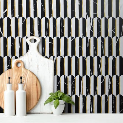 DICOFUN 10-Sheet Black & White Peel and Stick Backsplash for Kitchen, PVC Stick on Backsplash Wall Tiles - color: Fish Scale/Black and White, size: 10 Sheets, 12"x12"x0.12"