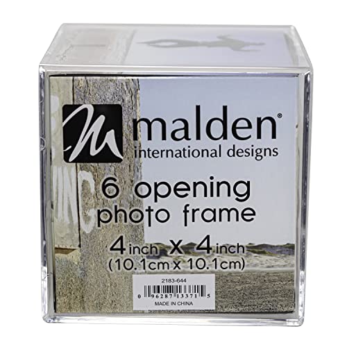Malden International Designs Acrylic Photo Cube, Holds (6) 4” x 4” square photos, Clear