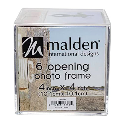 Malden International Designs Acrylic Photo Cube, Holds (6) 4” x 4” square photos, Clear