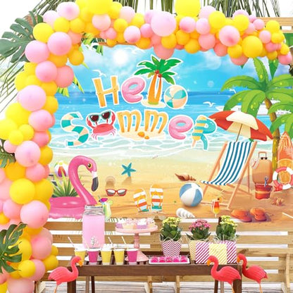 Hello Summer Beach Photo Backdrop, Schools Out for Summer Backdrop, End of School Year Party Decorations, 71 x 43 Inch