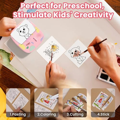 Mini Sticker Printer AHM2, Mini Thermal Printer with 3 Rolls Paper, Bluetooth Inkless Printpods, Pocket Label Maker Suitable for Creative Kids DIY, Diaries, Photos, Study Notes -Light Pink - color: Light Pink