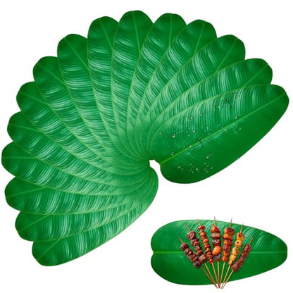 15PCS Banana Leaves, Banana Leaf Plates and Bananas Leaf, Tropical Style Artificial Leafs Plates for Event Decor, Table Setting, Party Backdrop or Photo Prop