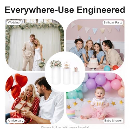 3PCS Round PVC Pedestal Stands, White Dessert Table Display Pillars, Wedding Party Art Decor Display Column for Patios, Corridors and Entrances (23.6-35.4in Round) - size: 23.6-35.4in Round