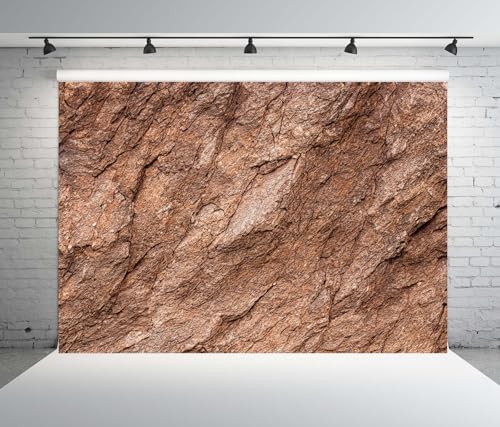 BELECO 7x5ft Fabric Brown Cliff Rock Backdrop Archeology Cave Wall Abstract Stone Wall Background for Theme Party Decorations Banner Kids Adults Portrait Photoshoot Home Decor Studio Props - size: 7x5ft