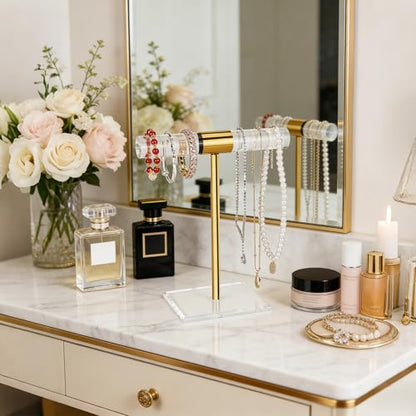 Necklace Holder Bracelet Holder, Gold Acrylic Jewelry Display Stand Crystal T Bar Jewelry Organizer Gift for Women(1-Tier 1pc) - style: 1-Tier 1pc