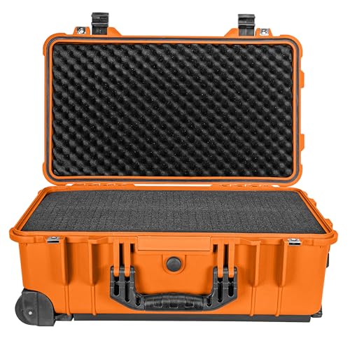 Eylar 22" Carry-On Travel Roller Gear, Camera, Drones, Tools, Equipment Hard Case Waterproof with Foam (Orange) - color: Orange