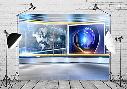 Fabric 10x8ft News Broadcast Backdrop TV Show News-Television Hall Interior Scene Photograohy Background Record News Report Business Study Backdrop Host Portrait Studio Props - size: 10x8FT