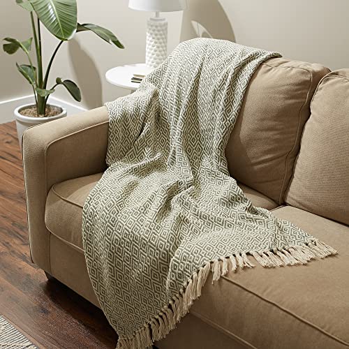 DII Rustic Farmhouse Double Diamond Woven Throw, 50x60, Artichoke Green - color: Artichoke Green