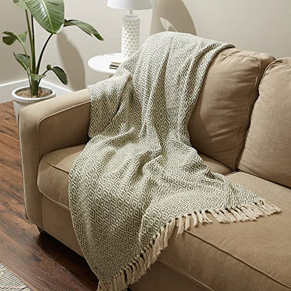 DII Rustic Farmhouse Double Diamond Woven Throw, 50x60, Artichoke Green - color: Artichoke Green