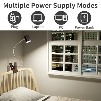 Dott Arts Desk Lamp,USB Clip On Light with 3 Color Modes,LED 10 Levels Brightness Reading Lamp, 360° Gooseneck Book Light,Eye-Care Reading Light for Home Office,Headboards Brown - color: Brown