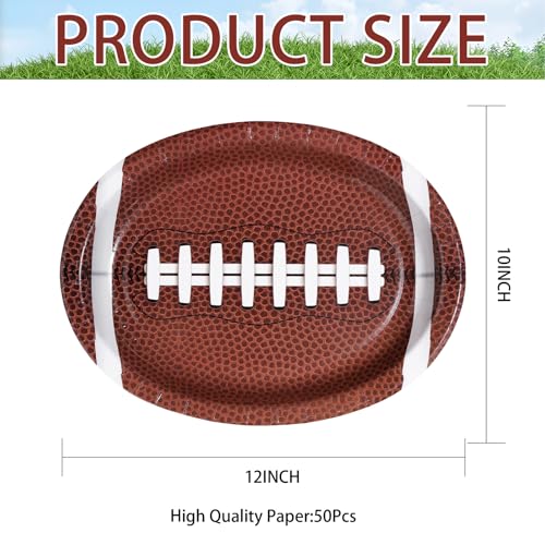50Pcs Large Football Oval Plates 10"x12" Heavy Duty Football Food Plates Disposable Football Food Tray for Football Theme Party Supplies Sports Event Game Tailgate Carnivals Birthday Party Decorations - style: Football Oval Plates